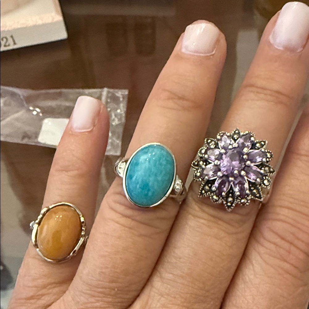 T.J.Maxx purple ring is sterling sliver other two are free . Bundle.